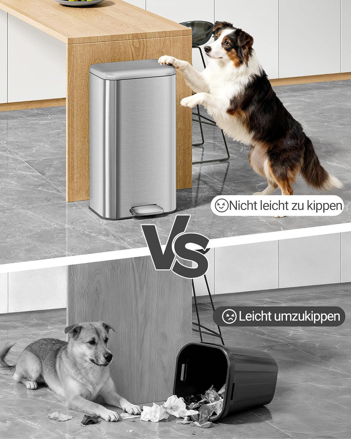Hzuaneri Mülleimer Küche, 30L Abfalleimer mit Tretpedal, Tretmülleimer mit Softclose-Deckel und Inne