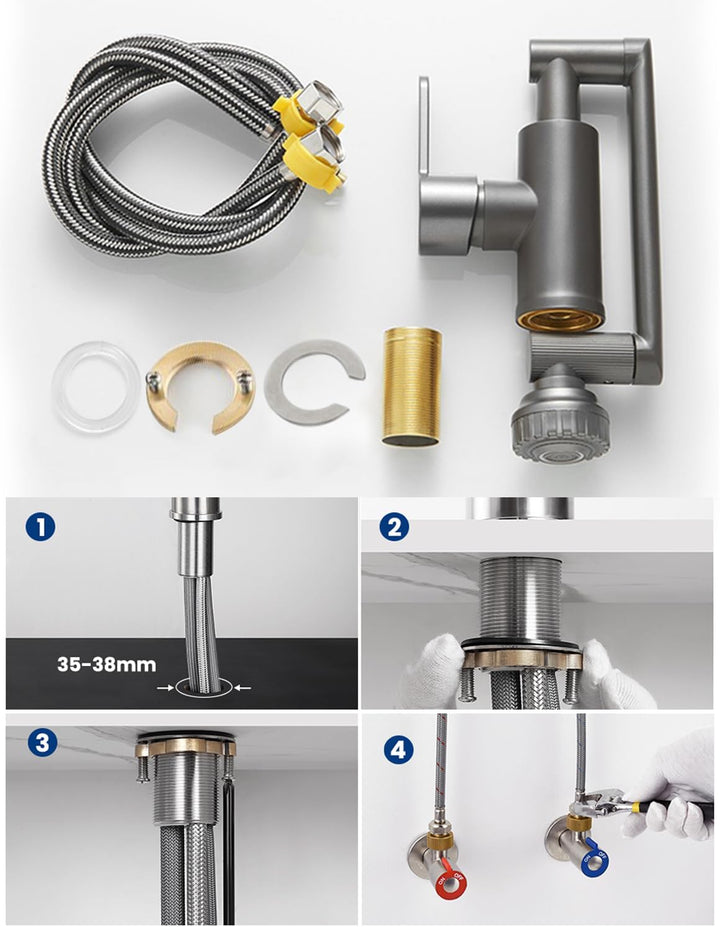 MIDINGCHAI Wasserhahn Bad, Wasserhahn Bad Hoch, 1080 Grad Drehbarer Wasserhahn mit Schlauch, Ideal S