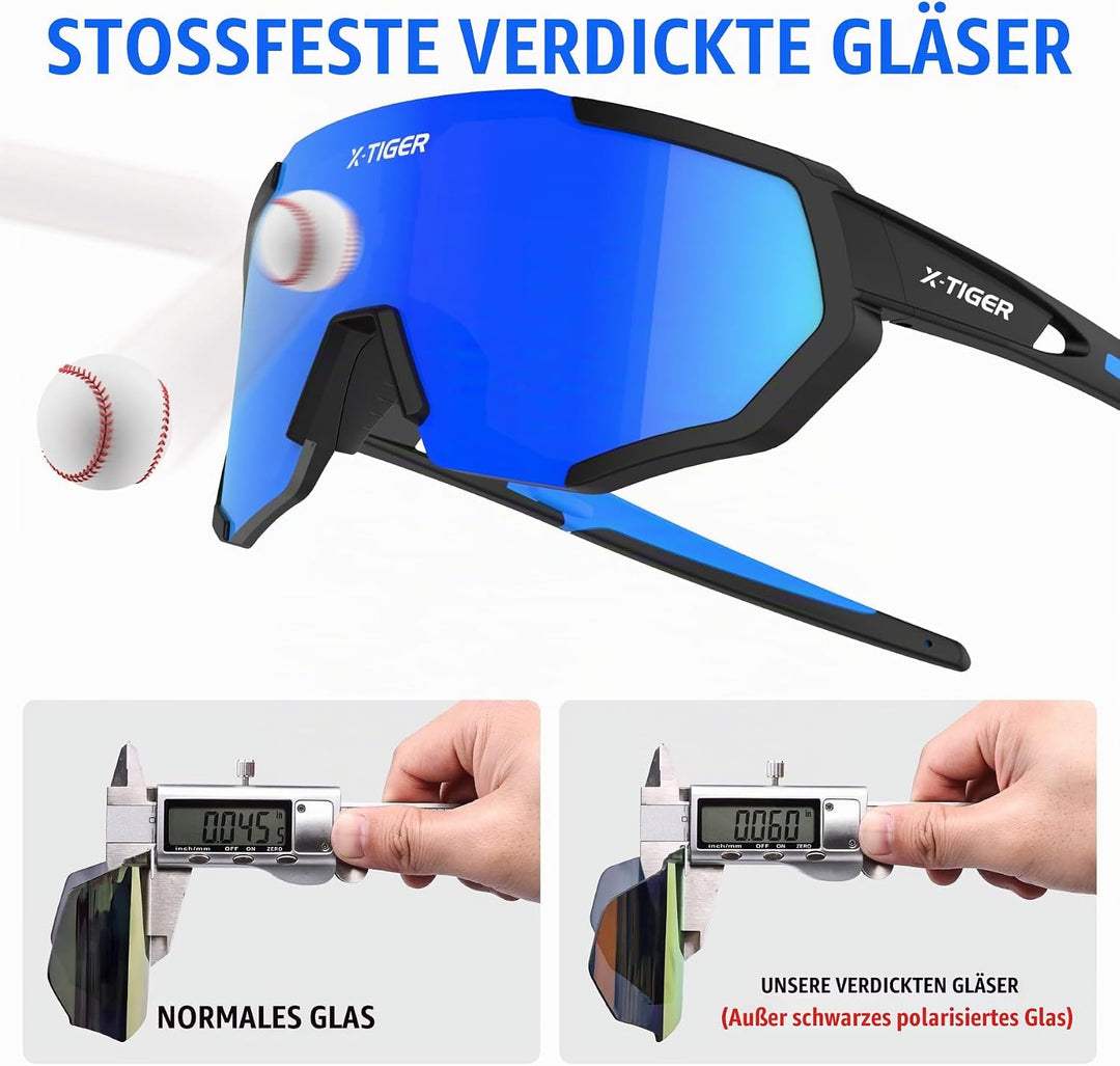 X-TIGER Fahrradbrille, Herren Damen Sportbrille, UV400 mit 5 Wechselgläser,Starker TR90 Frame, mit M