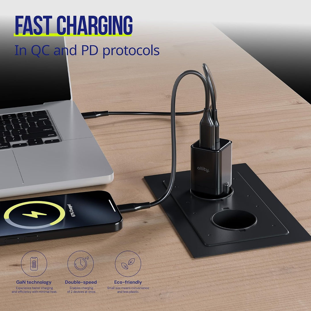 GaN Ladegerät 30W USB-C + USB-A Schnellladegerät | Mini Netzteil mit Power Delivery &amp; Quick Charge |