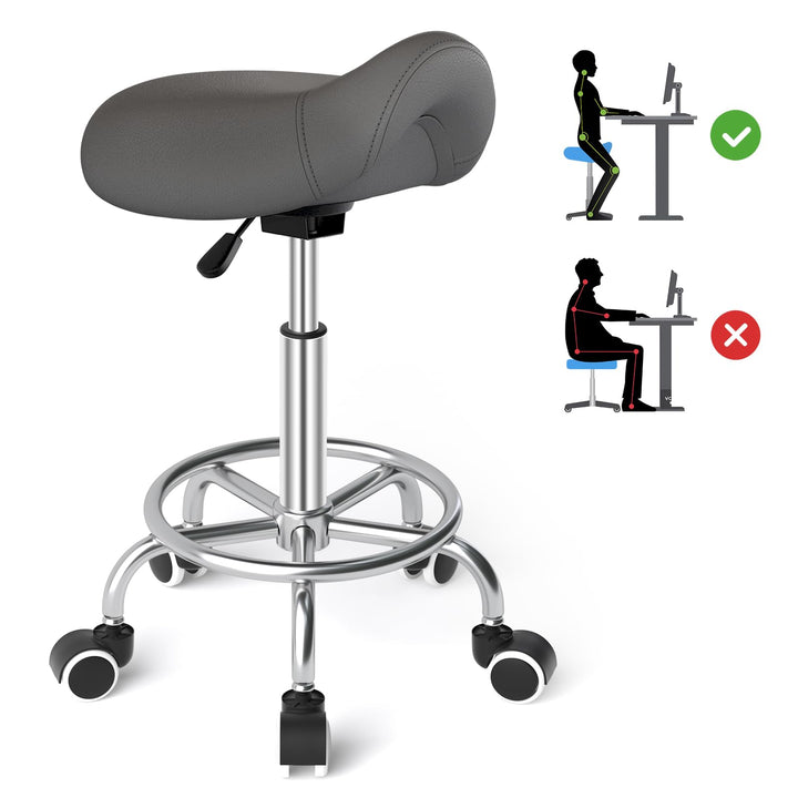 YEEZEE Bequemer Sattelhocker Ergonomisch mit Fussstütze für Büro, Grau, Grau