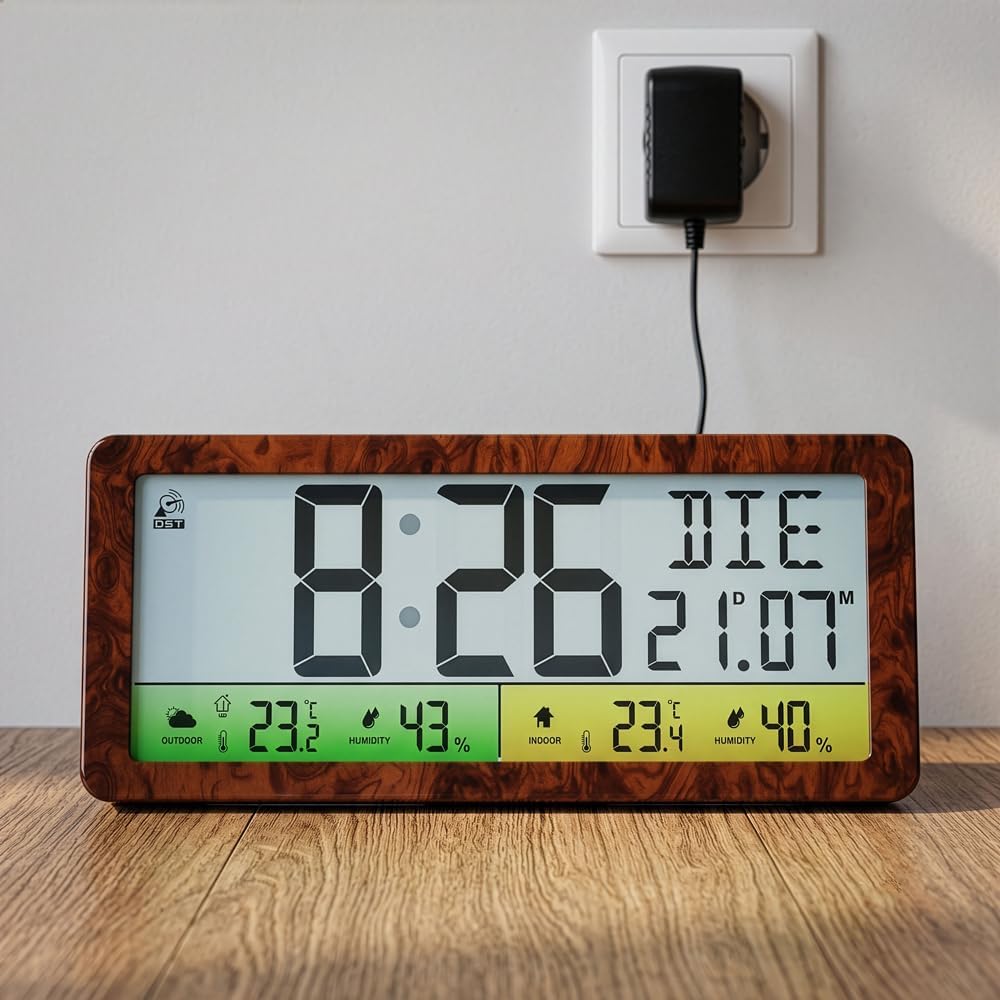 EUROtops Funk-Wetterstation – XXL-Farbdisplay, Aussensensor &amp; DCF-Funkuhr