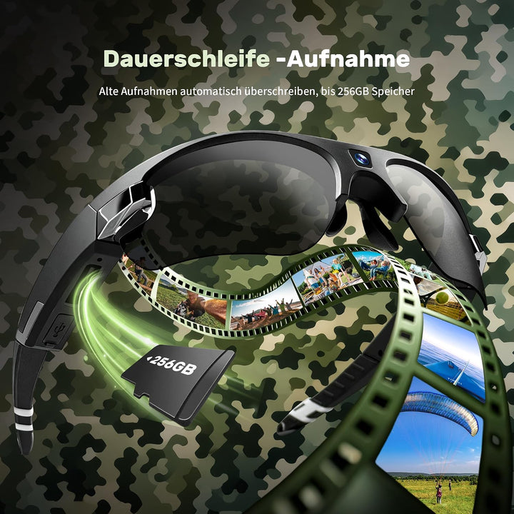 Smart Glasses mit Kamera,1080P Brille mit Kamera,Mini Action Cam