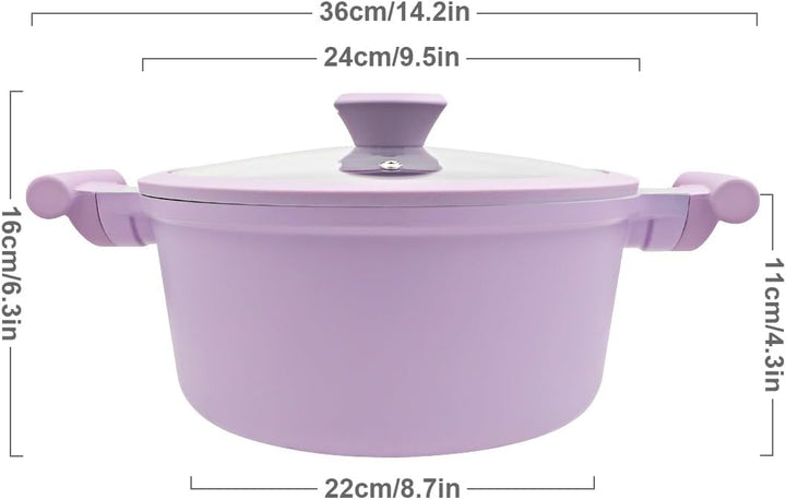 AIKENBBKK Kochtopf 24cm mit Deckel, 5L Anthaft Aluminium Schmortopf- Lila Lila 24 cm-mit Deckel, Lil