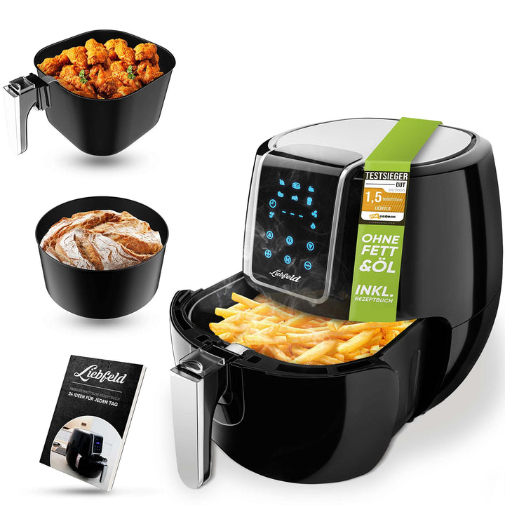Liebfeld Heissluftfritteuse XXL (5,3L) - 1800W Airfryer Heissluft Fritöse Friteuse - Abnehmen durch