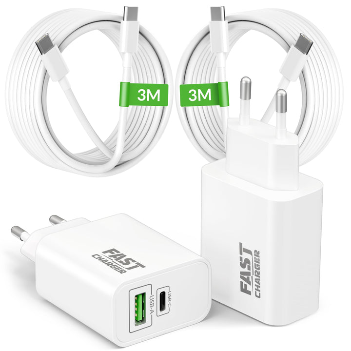 40W 2Port Schnellladegerät mit USB C Ladekabel 3M Lang für Samsung, 2Pack, 3M
