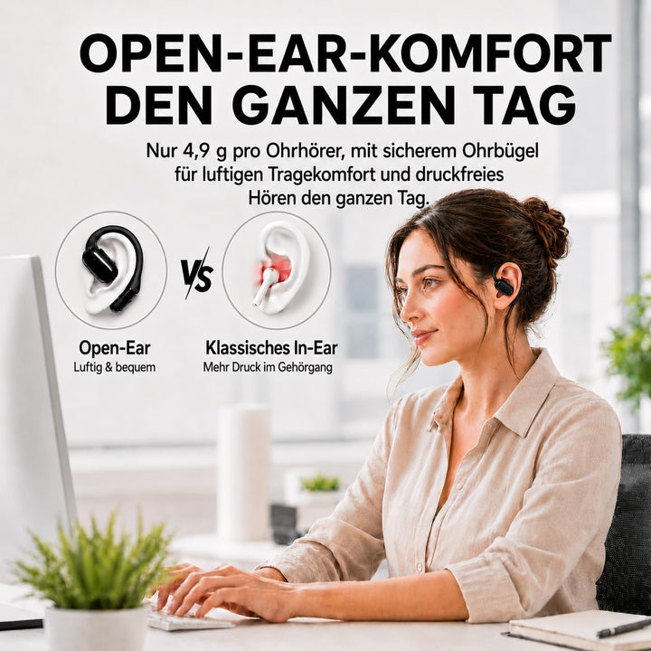 Open Ear Bluetooth Kopfhörer 5.4, Kabellose Sport Ohrhörer mit Ohrbügel, IPX7 wasserdicht, 50 Std. S