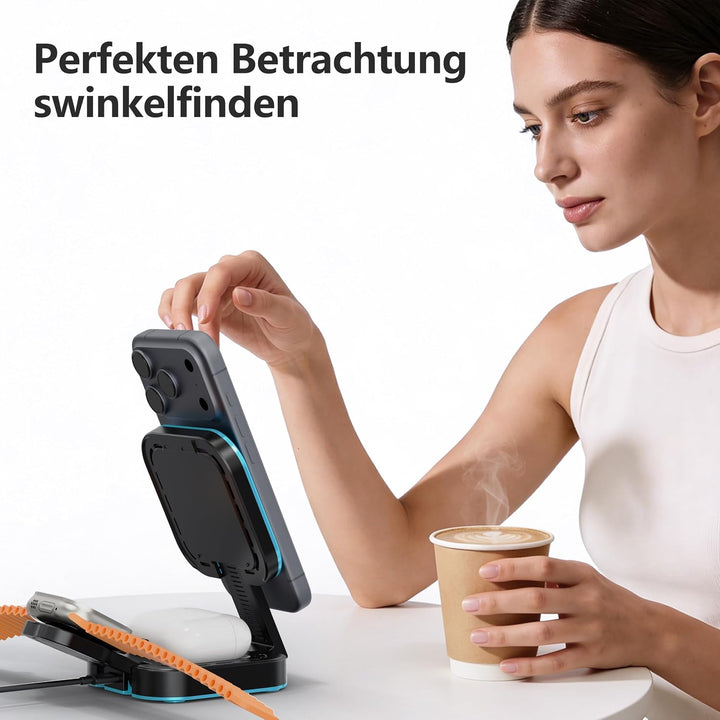 3 in 1 induktive Ladestation für Apple-Geräte, Faltbarer 3 in 1 kabelloses Ladegerät für Magsafe für