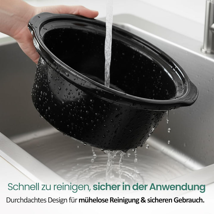 EMERIO Schongarer - Slow Cooker | 3,5L Innentopf aus Keramik (entnehmbar) | 3 Temperaturstufen | Dis