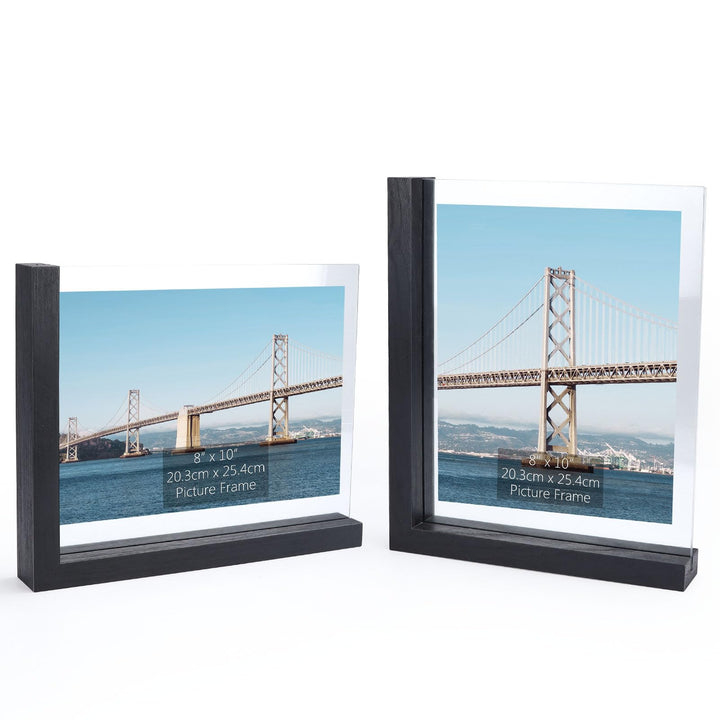 RLAVBL 2er Set Schwarze Bilderrahmen 20x25 cm, Doppelseitiger Glasbilderrahmen mit L-förmigem MDF-So