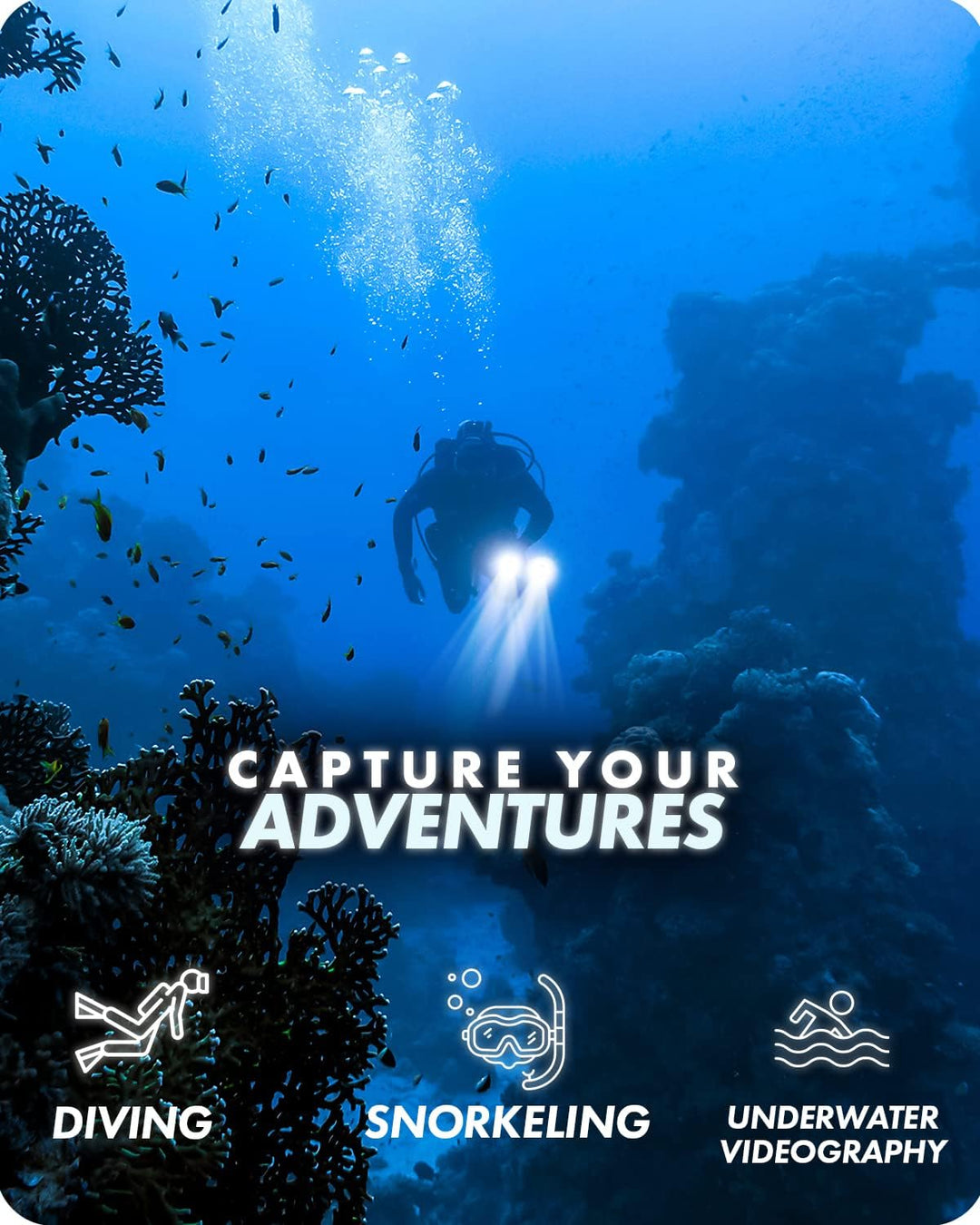 Movo DiveRig1 XL Taucher-Rig Bundle mit wasserdichten LED-Lichtern – kompatibel mit GoPro Hero, HERO