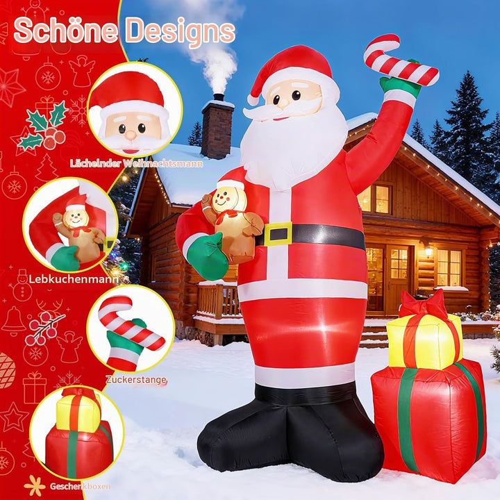 Quntis 244cm Aufblasbarer Weihnachtsmann XXL, LED beleuchtete Weihnachtsdeko Aussen, IP44 wasserdich