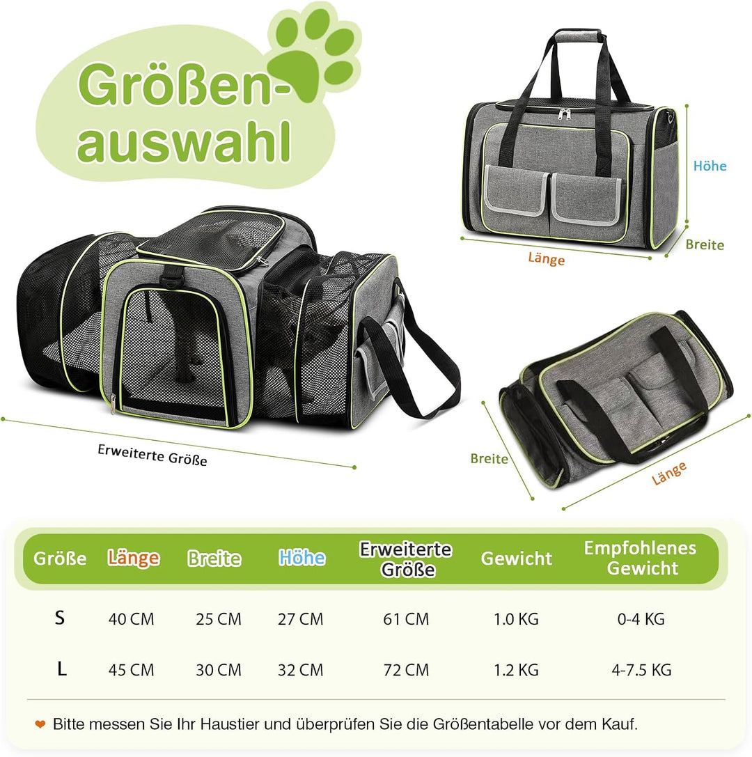 ALLSOPETS Erweiterbar Tragetasche für Katzen Hunde Faltbare Hund Katze Tragetaschen Tragbar Haustier