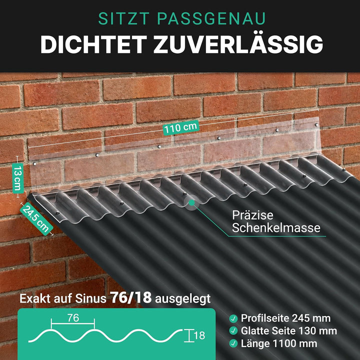 6 Stück-Wandanschluss PVC Sinus 76/18 glasklar für Wellplatten - Pro-Line, 6
