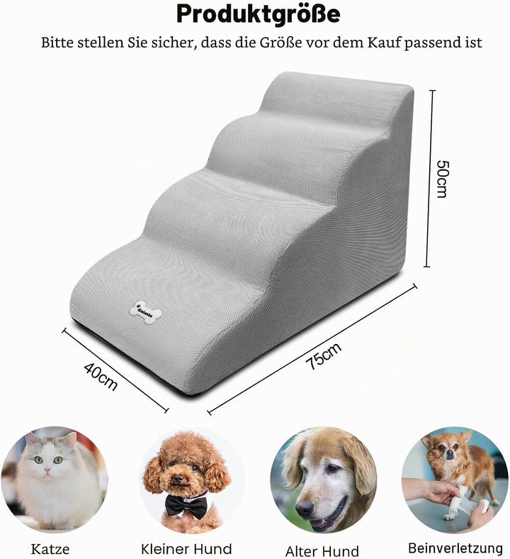 Galatée Haustiertreppe, Abnehmbare und Waschbare Hundetreppe mit 4 Stufen, Rutschfeste Haustierrampe