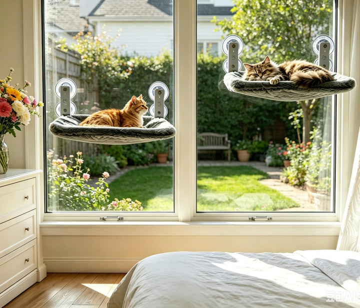 2er Set Cat Window Perch Faltbare Katzenhängematte für Fenster, 30kg Belastbarkeit, Metallrahmen &amp; g