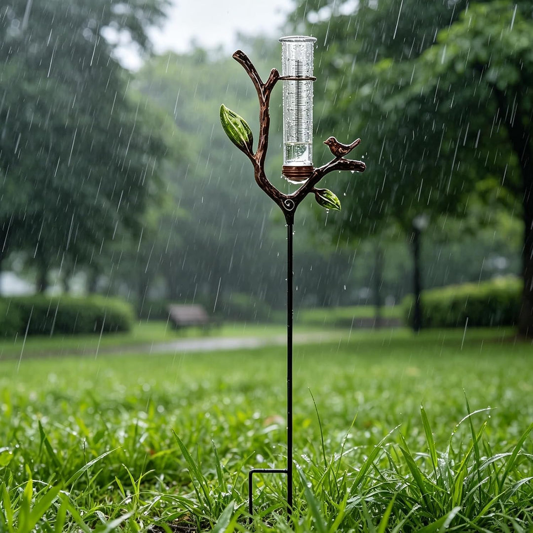 Regenmesser für Garten, Gartendekoration Regenmesser Glasregenwasserzähler, Gartenstecker Elf Stehen