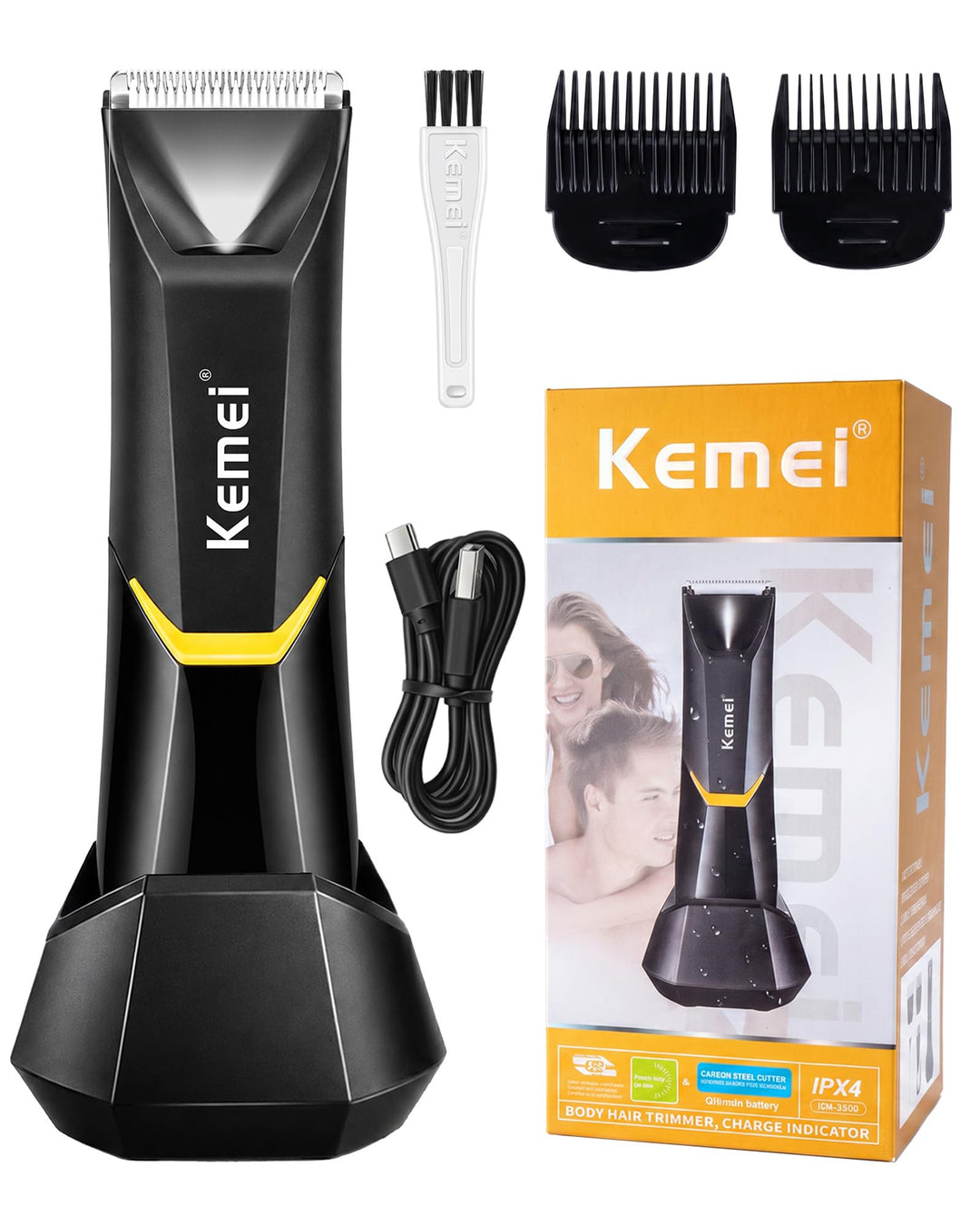 KEMEI 3208 Körperhaartrimmer Herren, Keramikklinge, 5000 U/min, Schwarz