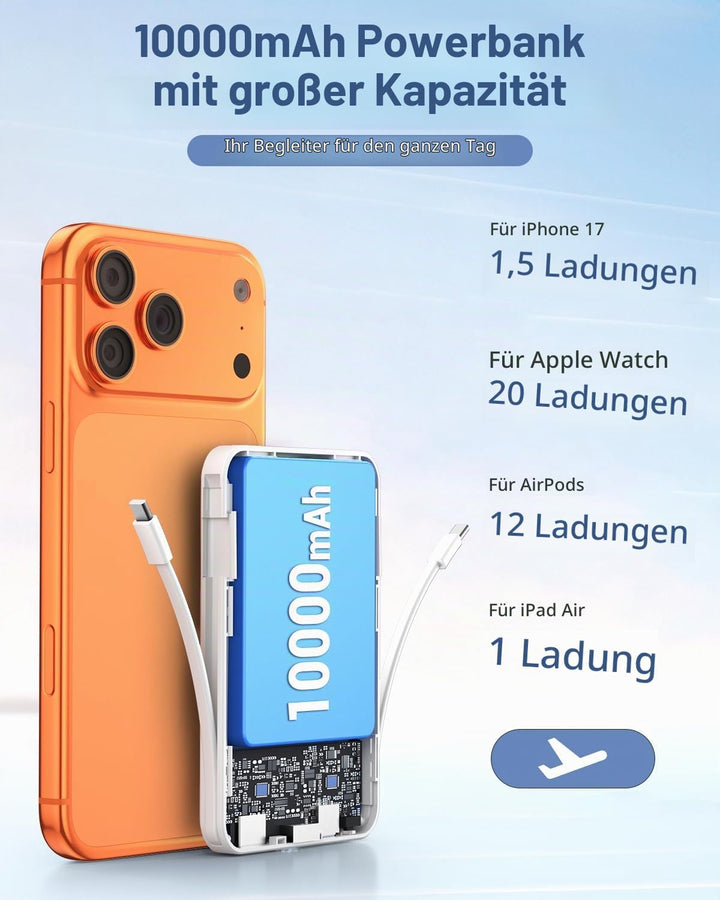 Powerbank für MagSafe, 10000mAh Magnetische Powerbank iPhone, Weiss Weiss 10000.0 Milliamperestunden