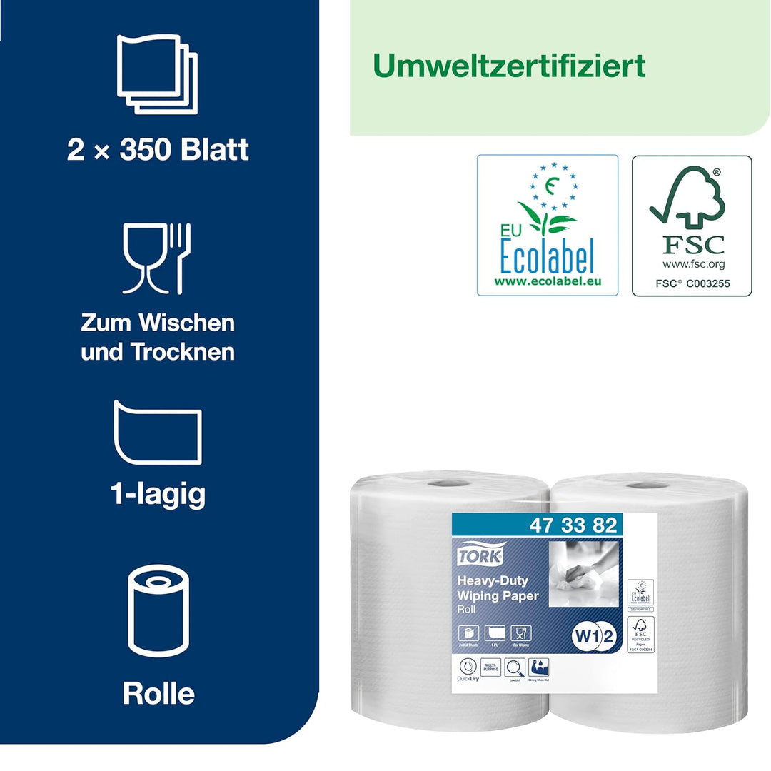 Tork Extra Starke Mehrzweck-Papierwischtücher Weiss W1/2, 2 נ350 Blatt, 473382 2 x 350 Blatt Weiss,