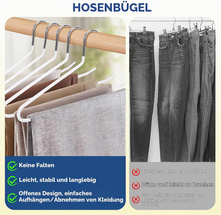 12er-Pack Hosenbügel, Kleiderbügel Hosen mit Offenen Enden