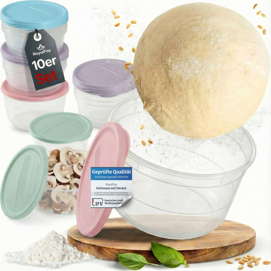 Pizzaballenbox Piccolo 10er Set – Gärboxen mit Deckel – lebensmittelechte Mealprepbox für Pizzateigb