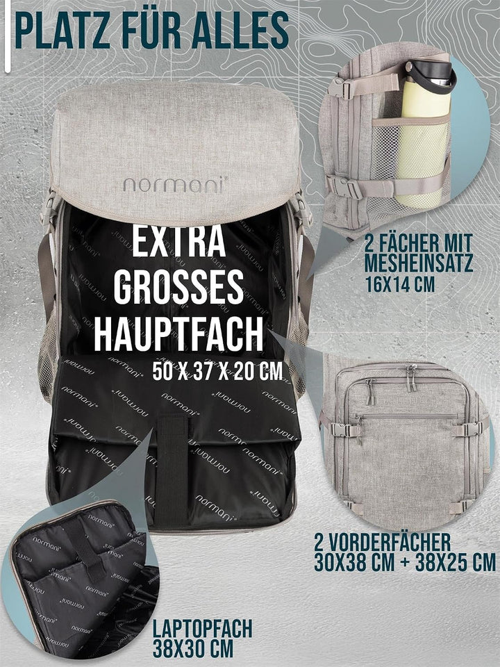 normani Reisetasche mit zusätzlichem Rucksack - Trolley und Rucksack in Einem - 37 L Reisetrolley +