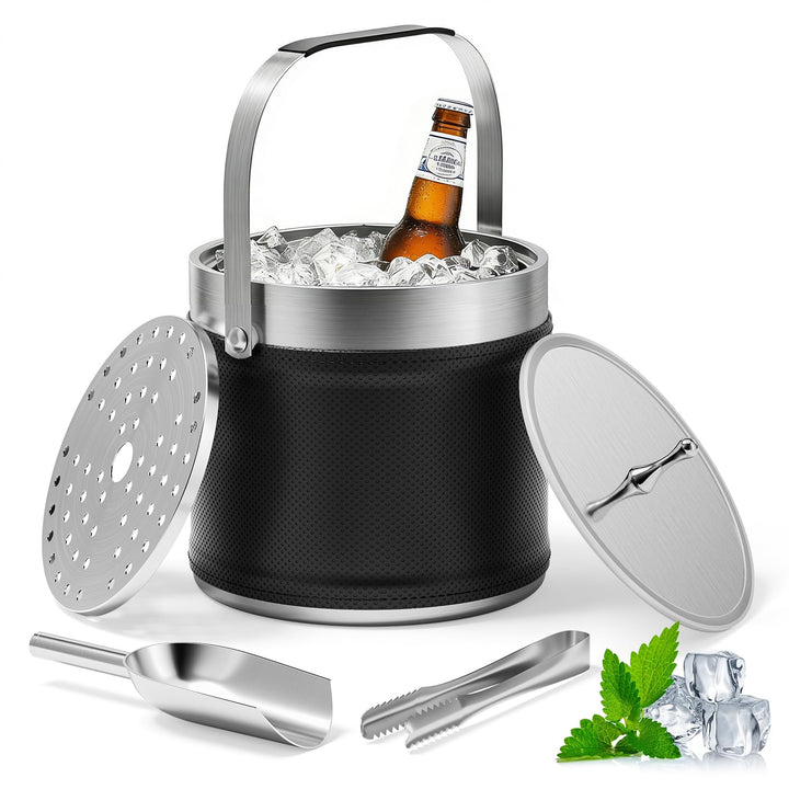3.2L Eiswürfelbehälter mit Deckel, Eiskübel für die Eiswürfel Aufbewahrung mit Zange, Sieb, Schaufel