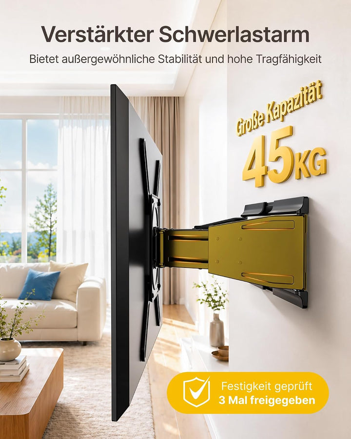 monTEK Ultra Slim TV Wandhalterung 23-75 Zoll bis 45kg, Max VESA 400x400mm 23"-75" TV / 1,3" Ultra-S