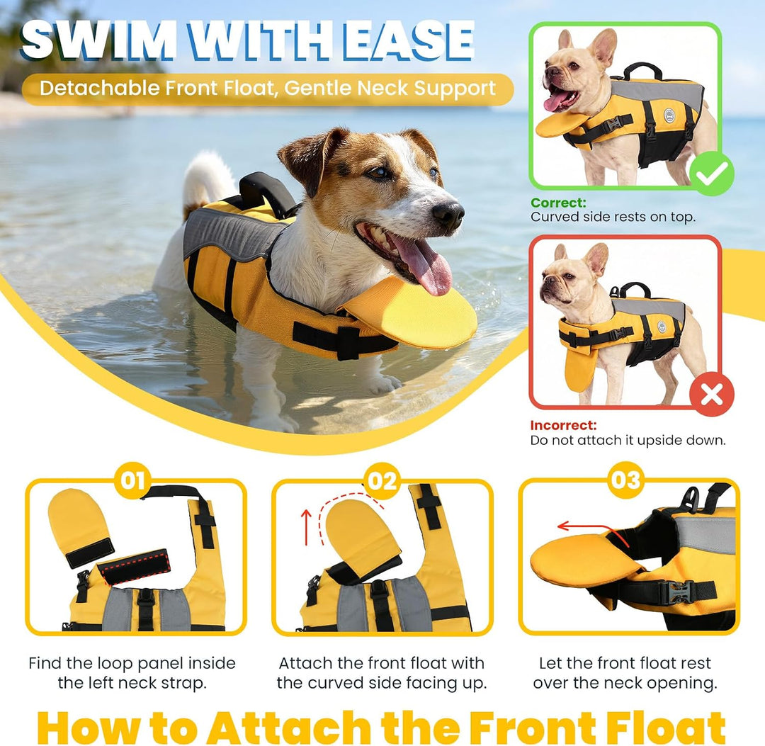VIVAGLORY Front Float Schwimmweste Hund, Hundeschwimmweste für Bootfahren, Schwimmweste with Kopfstü