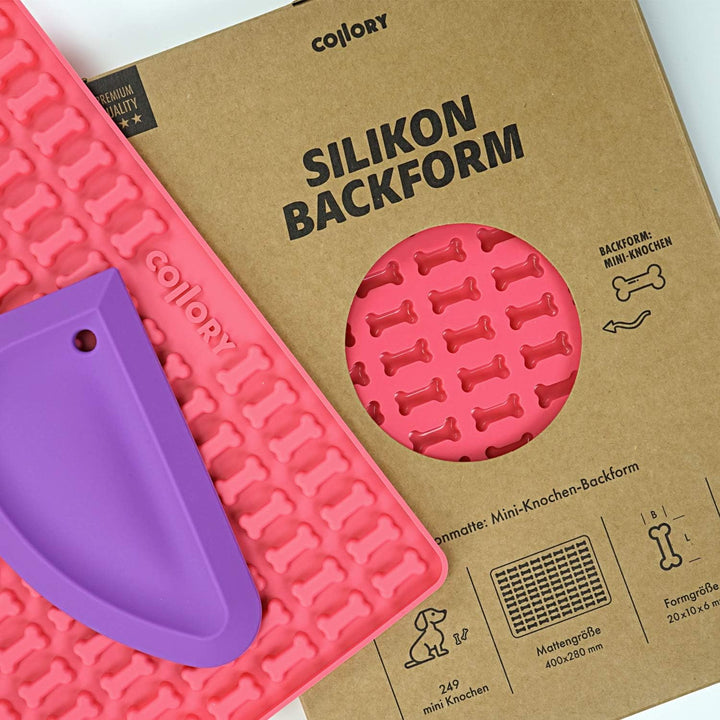 Collory Mini Knochen (2cm) Silikon Backform und Teigschaber Set, Backmatte für Hundekekse und Lecker