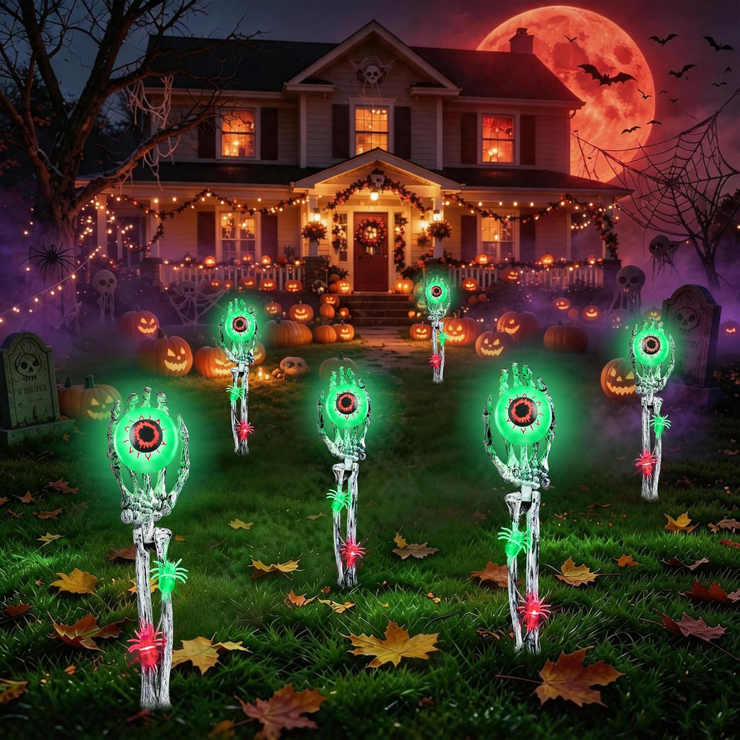 Halloween Deko Outdoor 6LED Leuchtende Skelett Hände Beleuchtung Grün Licht, Grün