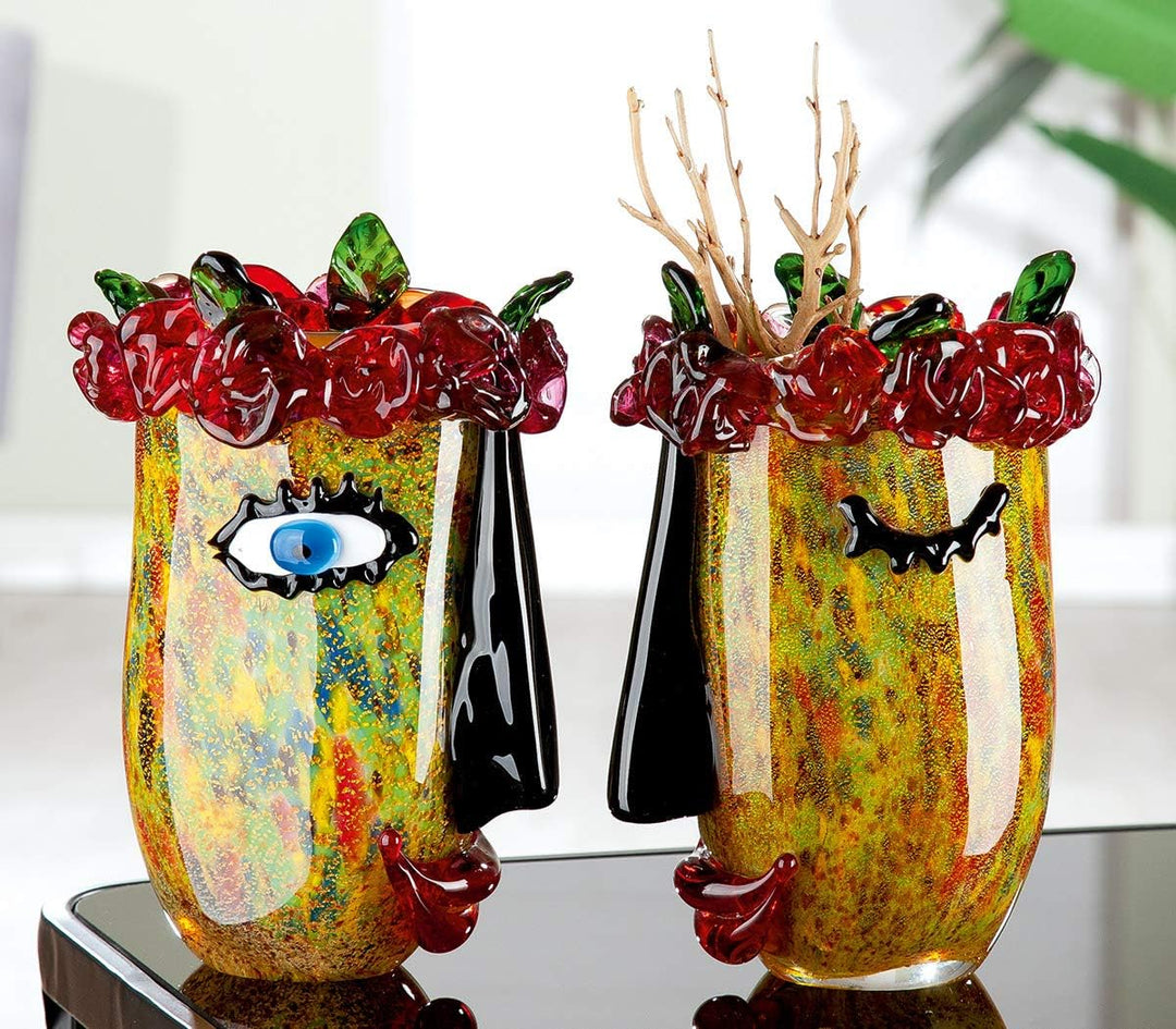 GILDE GLAS art Blumenvase - Tischdeko - Geschenke für Frauen - Buntglas 31 cm Höhe 31 cm 6_gelb, Höh
