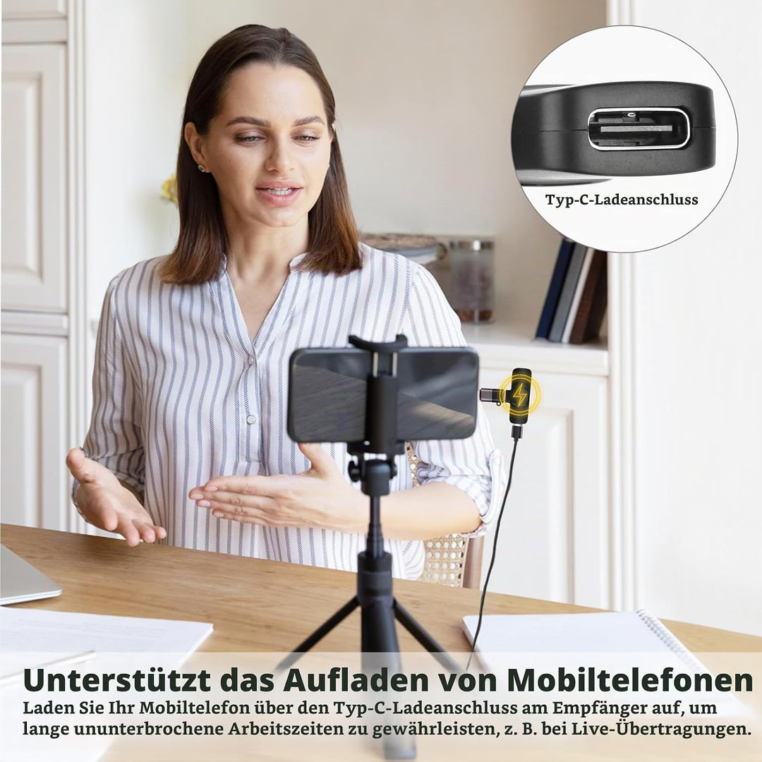 MXTIMWAN 2pcs Mini Mikrofon, Mikrofon Handy, Lavalier Mikrofon Wireless mit Rauschunterdrückung,Anst