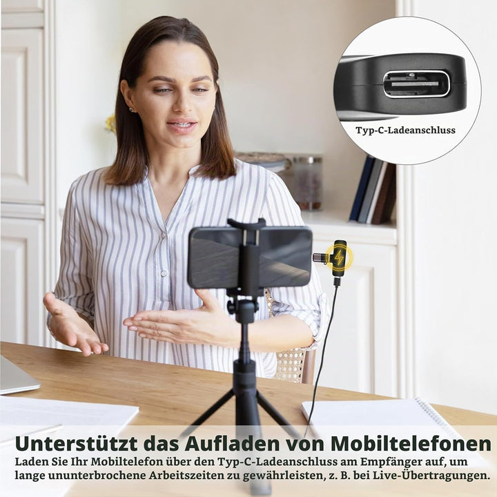 MXTIMWAN 2pcs Mini Mikrofon, Mikrofon Handy, Lavalier Mikrofon Wireless mit Rauschunterdrückung,Anst