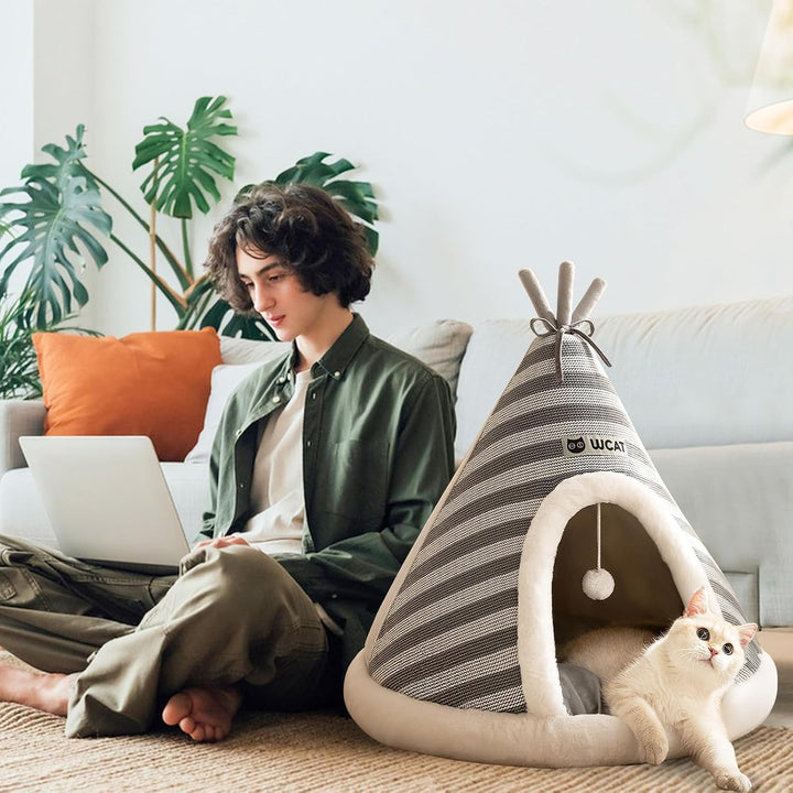 Galatée Katzenhöhlenbett, Süsses Katzenhaus-Hundeiglu Mit Abnehmbarem Kissen, Bequemes Dreieckiges H