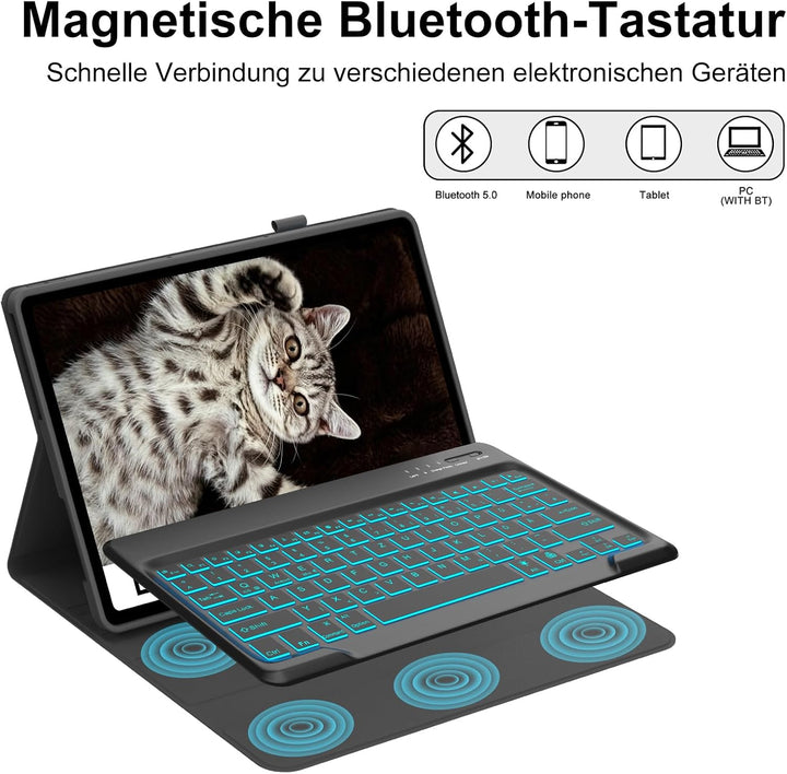Hülle Tastatur für Lenovo Idea Tab Plus 12.1 Zoll 2025 Schwarz RGB, Schwarz RGB
