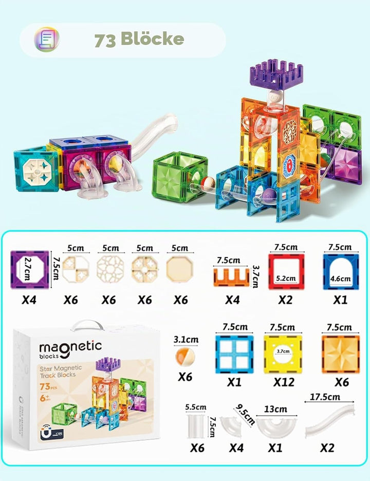 ROXENDA 73 Piezas Magnetische bausteine kugelbahn- Juguete Educativo Stem para niños. Con imanes pot