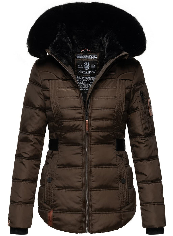 Navahoo Designer Damen Winter Jacke Steppjacke Winterjacke Stepp gesteppt B844 XS Braun, XS Braun