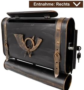 Stelling® Briefkasten Retro Alter Koffer mit Posthorn Postkasten mit Zeitungsfach Vintage Schwarz Go