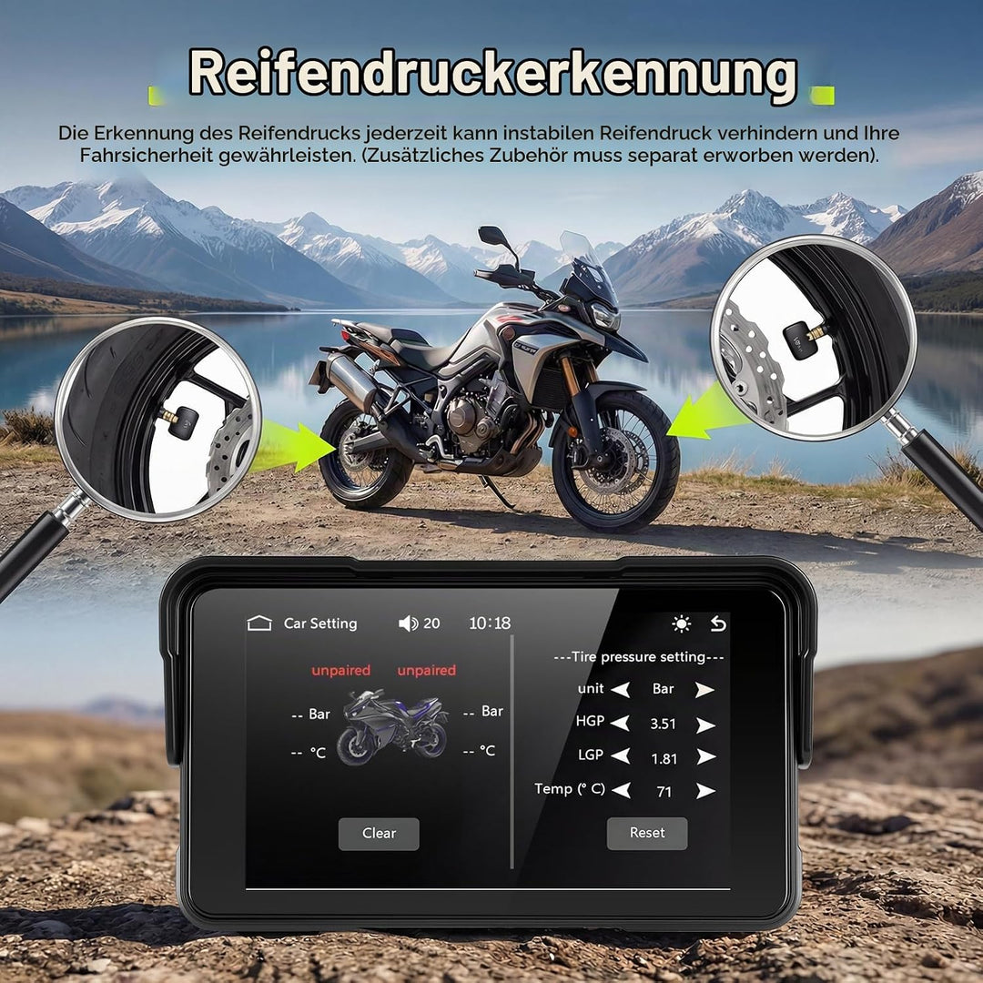 Rimoody 5 Zoll Motorrad Navigator mit Wireless CarPlay &amp; Android Auto - IP68 Wasserdichter Moto GPS