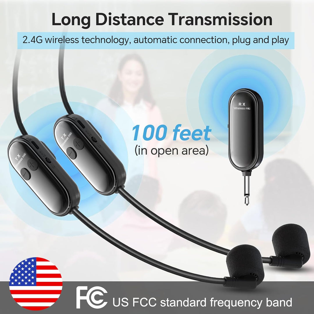 Wireless Mikrofon Headset 2 Set, Dual 2,4GHz Drahtloses Microphone, USB-C Aufladung Kabelloses Mikro