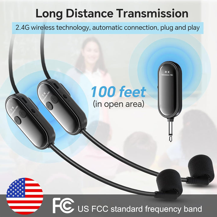 Wireless Mikrofon Headset 2 Set, Dual 2,4GHz Drahtloses Microphone, USB-C Aufladung Kabelloses Mikro