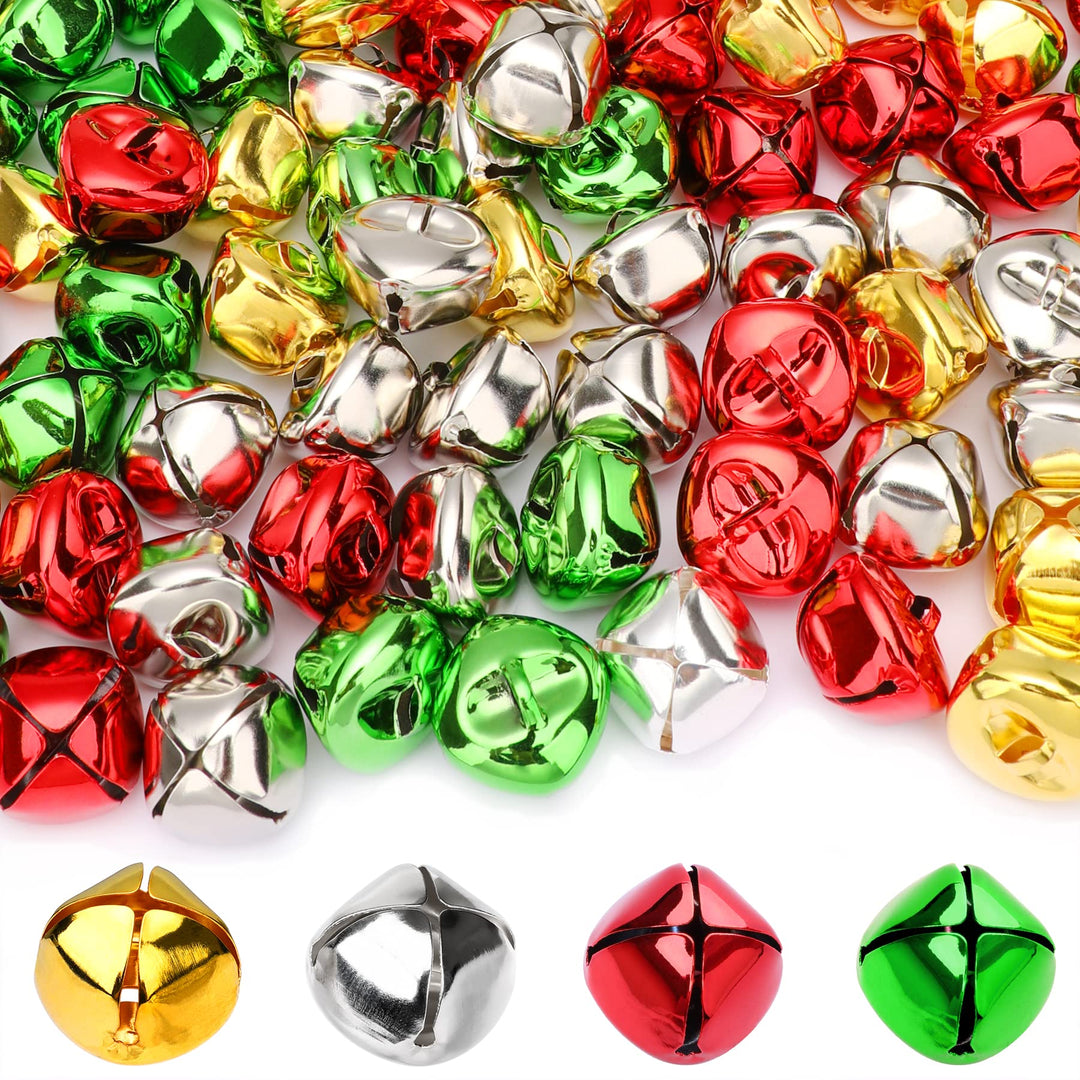 Augshy Weihnachten Glöckchen, 120 Stück Bunte Glöckchen zum Basteln 4 Farben Jingle Bells 25mm Klein