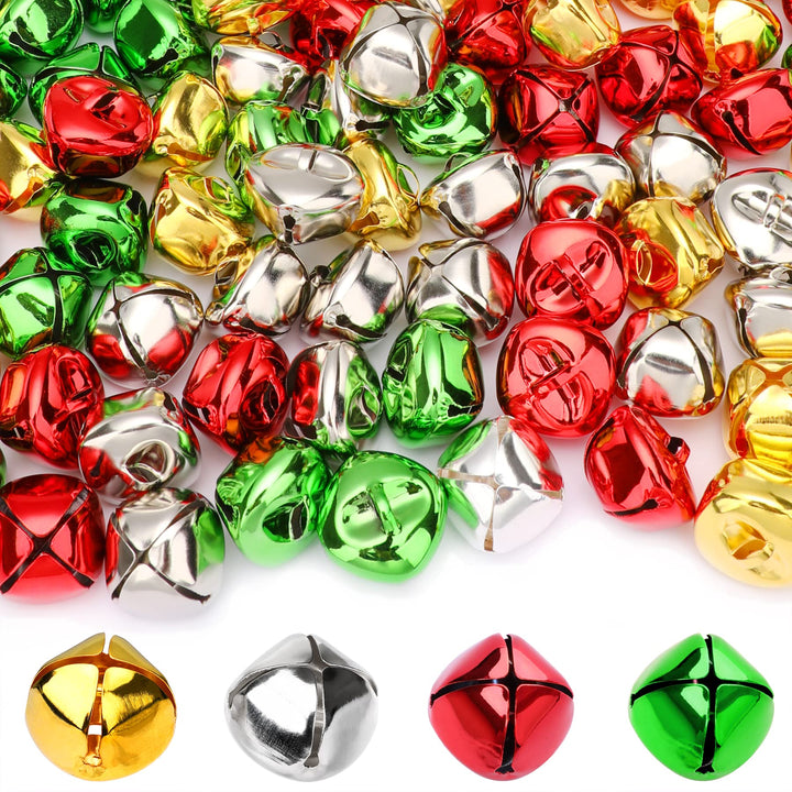 Augshy Weihnachten Glöckchen, 120 Stück Bunte Glöckchen zum Basteln 4 Farben Jingle Bells 25mm Klein