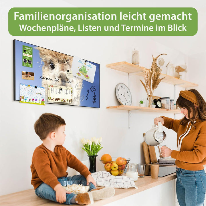 banjado Magnettafel schwarz 78 x 37cm / Magnetwand Metall/Magnetpinnwand als Memoboard/Pinnwand Magn