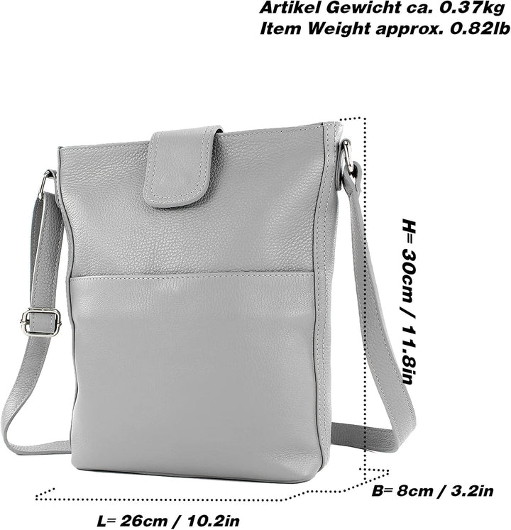 modamoda de - T224 - ital. Umhängetasche Schultertasche Medium aus Leder Cognac, Cognac