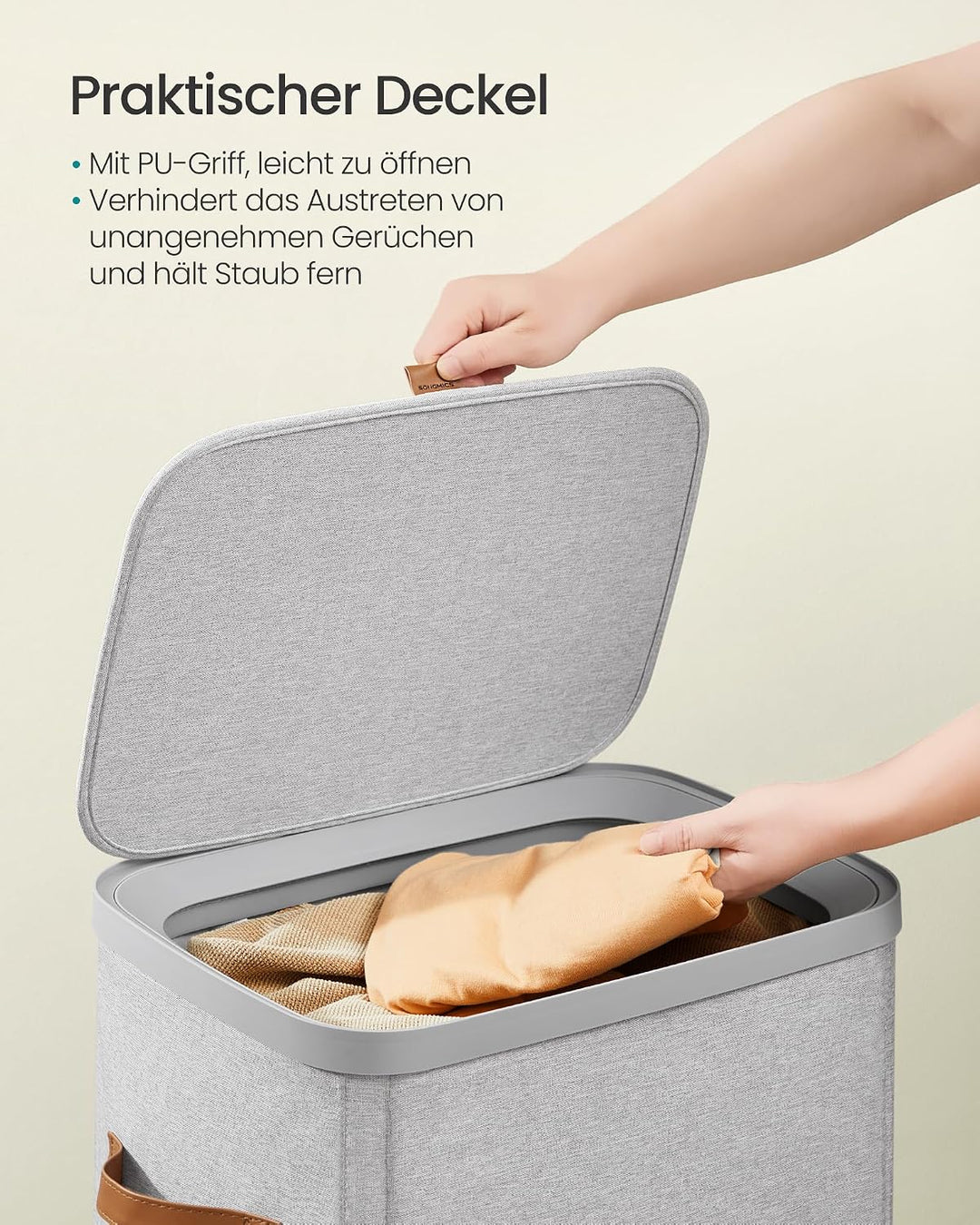 SONGMICS Wäschekorb, 100 L Wäschesammler, Wäschetonne, leichter Aufbau, mit Deckel und Griffen, hera