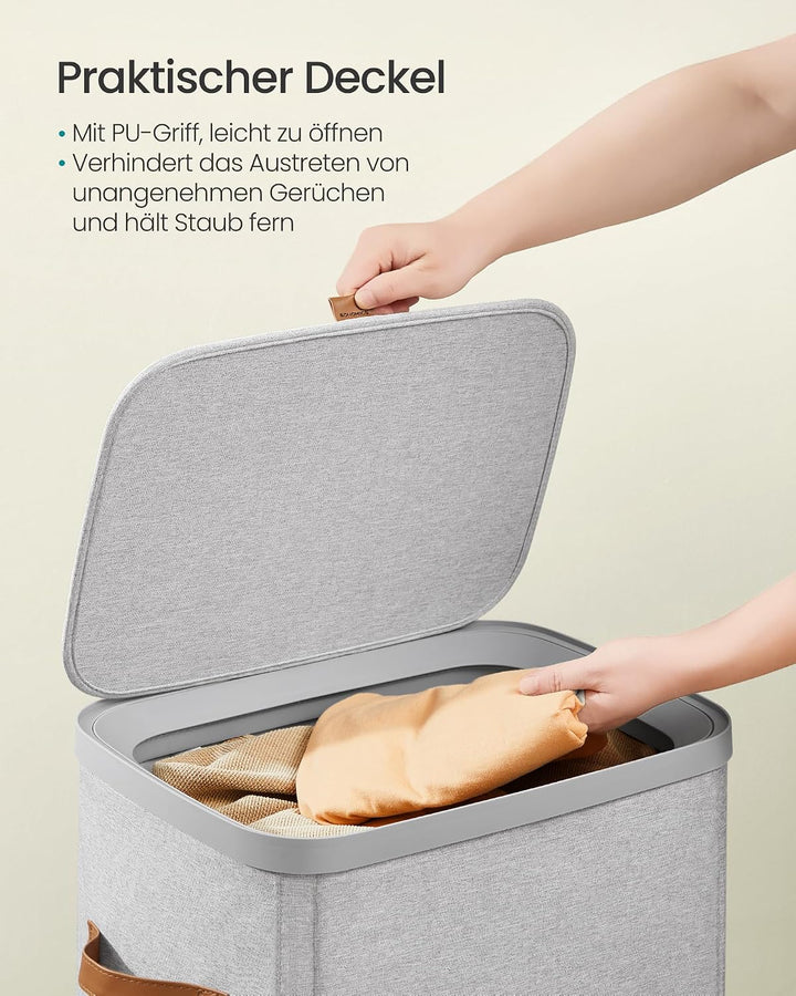 SONGMICS Wäschekorb, 100 L Wäschesammler, Wäschetonne, leichter Aufbau, mit Deckel und Griffen, hera