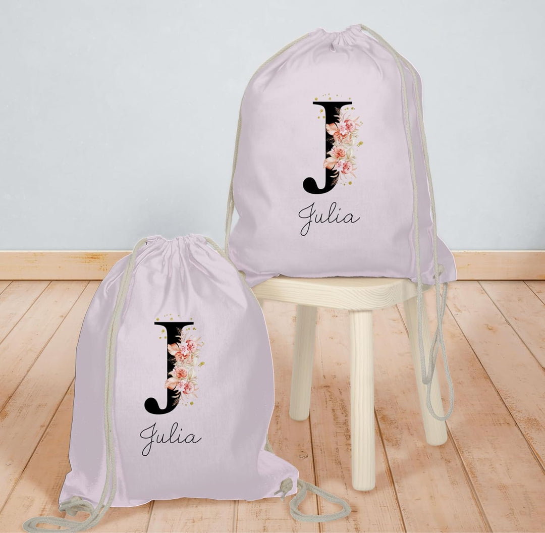 Turnbeutel Rucksack - Initialen - Buchstabe mit Name personalisiert I Anfangsbuchstabe I Initiale -